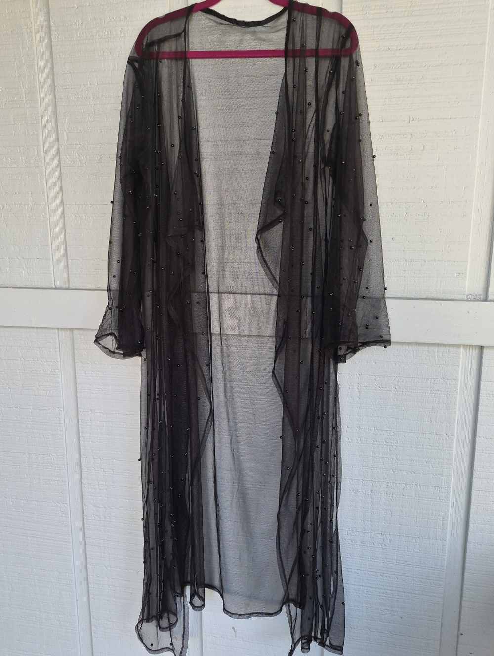 Black Sheer Beaded Swim Coverup Kimono Robe Style O/S Resortwear Coastal Chic